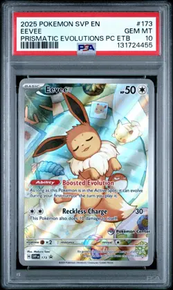 2025 POKEMON PRISMATIC EVOLUTIONS POKEMON CENTER ETB PROMO SVP #173 EEVEE PSA 10 - Image 1