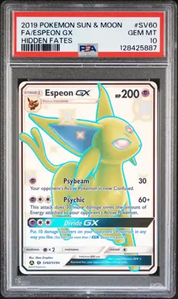 2019 POKEMON SUN & MOON HIDDEN FATES #SV60 FULL ART/ESPEON GX PSA 10 - Image 1