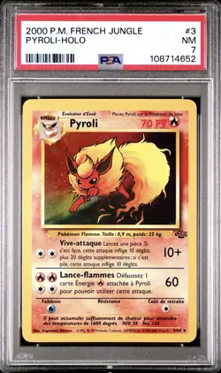 2000 Pokemon FRENCH Unlimited Jungle Pyroli-Flareon Holo 3/64 PSA 7 NM - Image 1