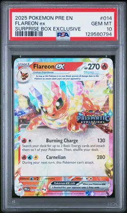 2025 POKEMON PRE EN-PRISMATIC EVOLUTIONS #014 FLAREON EX PSA 10 - Image 1