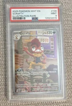 2025 POKEMON WHITE FLARE EN SCRAFTY ILLUSTRATION RARE #139 PSA 9 - Image 1