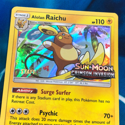 Alolan Raichu - SM72 - STAFF Prerelease Promo Rare Holo - Pokemon Card - LP - Image 2
