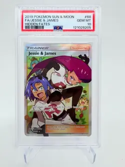 PSA 10 Jessie & James Pokemon Card TCG - 2019 Sun & Moon Hidden Fates 68/68 - Image 1