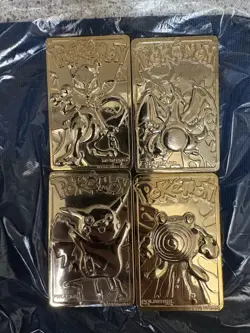 Burger King Pokemon Gold Cards Charizard Pikachu Mewtwo and Poliwhirl Lot - Image 1