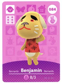 Benjamin #84 - Amiibo Card - Animal Crossing Series 1 - Authentic Nintendo - Image 1