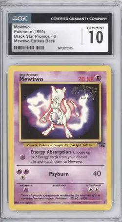 1999 POKEMON MEWTWO BLACK STAR PROMOS 3 MEWTWO STRIKES NMBACK CGC 10 MINT - Image 1