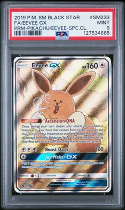 2019 POKEMON SM BLACK STAR PROMO #SM233 FULL ART/EEVEE GX PSA 9 - Image 1