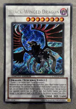 YUGIOH Secret Rare Black Winged Dragon CT07-EN002 PLAYED - Image 1