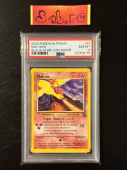 PSA 8 Moltres Black Star Promo 21 Aoki Error Pokemon Card - Image 1