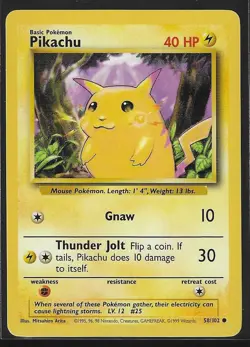 Pikachu 58/102 NM Near Mint Yellow Cheeks Base Set Pokemon Card WOTC 1999 - Image 1