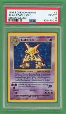 Alakazam Pokemon Base Set Shadowless Holo Rare 1/102 PSA 6 - Image 1