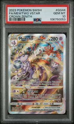 2023 POKEMON SWORD & SHIELD CROWN ZENITH #GG44 FULL ART/MEWTWO VSTAR PSA 10 - Image 1