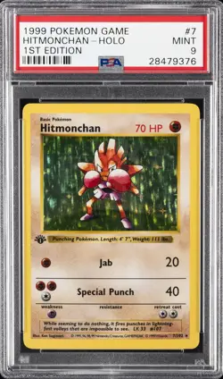 1999 POKEMON BASE SET 1ST EDITION #7 HITMONCHAN-HOLO PSA 9 - Image 1