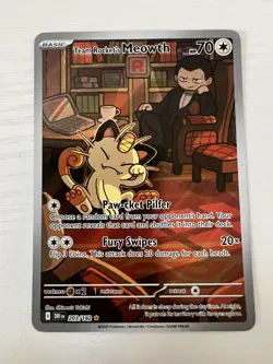 Team Rocket's Meowth 203/182 Illustration Rare Pokemon TCG Destined Rivals NM - Image 1