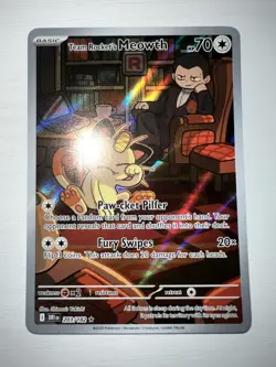 Team Rocket's Meowth 203/182 Illustration Rare Pokemon TCG Destined Rivals NM - Image 2