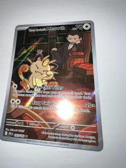 Team Rocket's Meowth 203/182 Illustration Rare Pokemon TCG Destined Rivals NM - Image 3