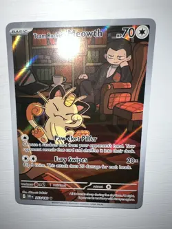Team Rocket's Meowth 203/182 Illustration Rare Pokemon TCG Destined Rivals NM - Image 5