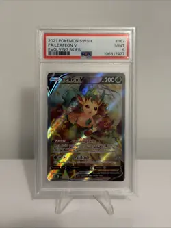 Pokemon TCG Evolving Skies Leafeon v Alternate Full Art Holo Card 167 PSA 9 - Image 1