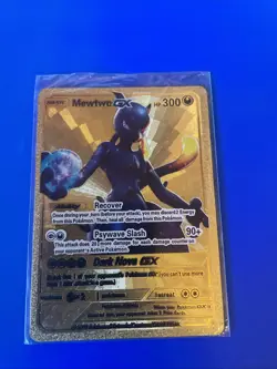 Pokemon Mewtwo GX Gold Foil Fan Art Collector Card - 300 HP - Image 1