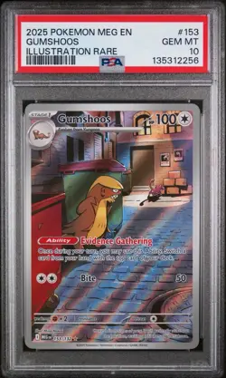 2025 Pokemon Mega Evolutions Gumshoos Illustration Rare #153 PSA 10 TrumpShoos - Image 1