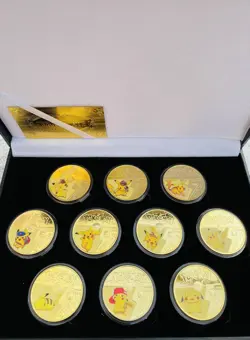 Pokemon X10 Pikachu Gold Plated Collectable Coins Card Gift Set Souvenir New Set - Image 1