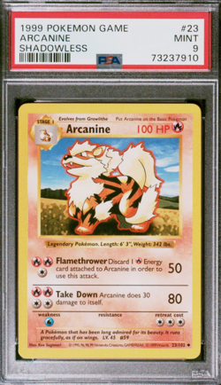PSA 9 Arcanine 23/102 Shadowless Base Set 1999 Pokemon Card Mint - Image 1