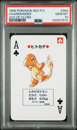 1996 POKEMON RED VERSION PLAYING CARDS ACE OF CLUBS #004 CHARMANDER PSA 10 - Image 1