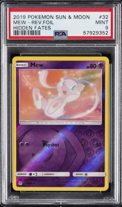 2019 POKEMON SUN & MOON HIDDEN FATES #32 MEW-REVERSE FOIL PSA 9 - Image 1
