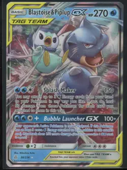 2019 Pokemon Sun & Moon Cosmic Eclipse Blastoise & Piplup GX Rare Holo #38/236 - Image 1