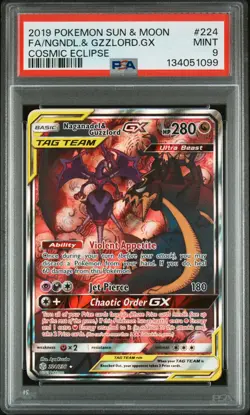 2019 Pokemon Sun & Moon Cosmic Eclipse Naganadel & Guzzlord GX PSA 9 #224/236 - Image 1