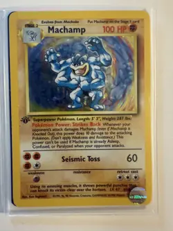 1st Edition Machamp Holo Rare Pokemon Card Base Set 8/102 - Image 1