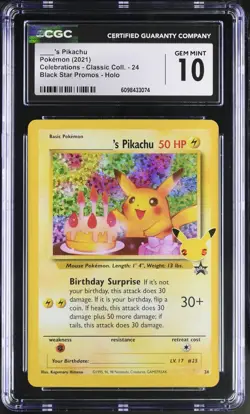 Birthday Pikachu 24 Celebrations Holo Pokemon CGC 10 Gem Mint *074 - Image 1