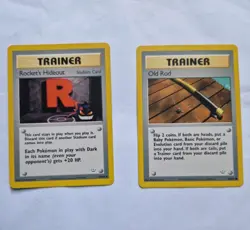 2 Neo Revelation Trainer Cards. Rockets Hideout/Old Rod LP/NM - Image 1
