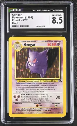 CGC 8.5 Gengar 1999 Fossil 5/62 Holo Pokemon Card - Image 1