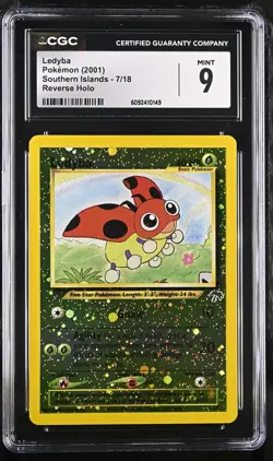CGC 9 MINT Ledyba 2001 Southern Islands 7/18 Reverse Holo SWIRL Pokemon Card - Image 1