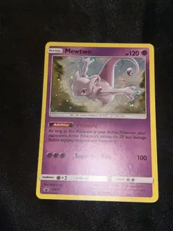 Pokemon Mewtwo TCG SM77 Cosmic Holo Black Star Promo Card NM Condition SWIRL - Image 1