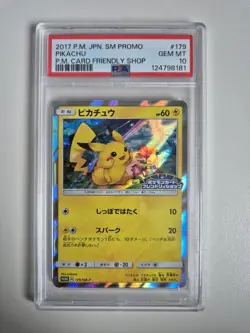 PSA 10 Japanese Pikachu Promo 179/SM-P Card Friendly Shop Pokemon 2017 GEM MINT - Image 1