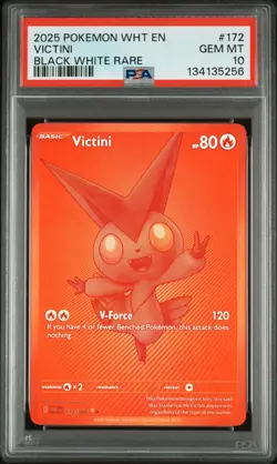 2025 POKEMON WHT EN-WHITE FLARE BLACK WHITE RARE #172 VICTINI PSA 10 - Image 1