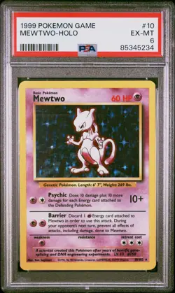 1999 Pokemon TCG Game Mewtwo HOLO Base Set 10/102 PSA 6 - Image 1