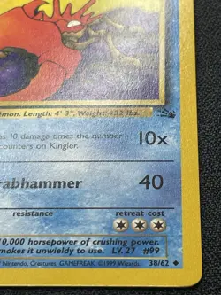 Pokemon Kingler 1st Edition 38/62 Fossil Common LP (#2) - Image 4
