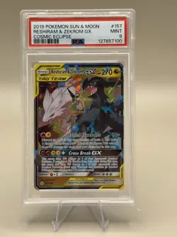 2019 POKEMON SUN & MOON COSMIC ECLIPSE #157 RESHIRAM & ZEKROM GX PSA 9 - Image 1