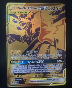 Pokemon Pikachu & Zekrom GX SM248 Gold Tag Team Promo NM - Image 1