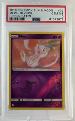MEW Reverse Holo 32/68 2019 Pokemon Sun and Moon Hidden Fates Psa 10 - Image 1