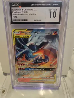 *GEM MINT* CGC 10 Reshiram & Charizard GX 20/214 Unbroken Bonds Pokemon Card tcg - Image 1
