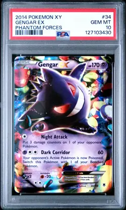 2014 POKEMON XY PHANTOM FORCES #34 GENGAR EX PSA 10 - Image 1