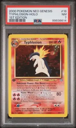 2000 POKEMON NEO GENESIS 1ST EDITION #18 TYPHLOSION HOLO PSA 7 (8614) - Image 1