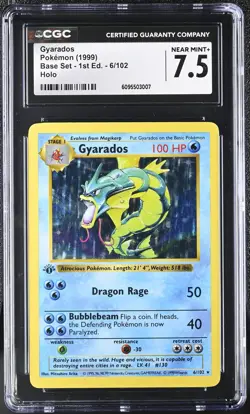 CGC 7.5 Gyarados 6/102 Holo 1st Edition Shadowless Base Set Pokemon Card - Image 1