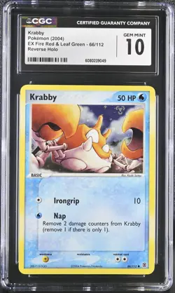 CGC 10 GEM MINT Krabby EX Fire Red & Leaf Green 66/112 Reverse Holo Pokemon Card - Image 1