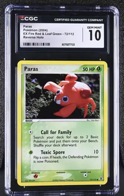 CGC 10 GEM MINT Paras EX Fire Red & Leaf Green 72/112 Reverse Holo Pokemon Card - Image 1
