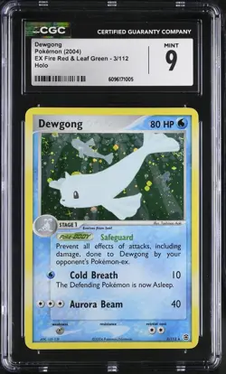CGC 9 MINT Dewgong 2004 EX Fire Red & Leaf Green 3/112 Holo SWIRL Pokemon Card - Image 1
